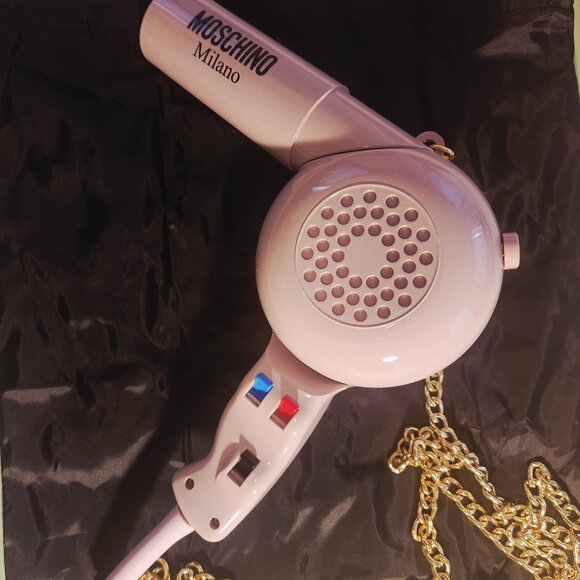 Moschino Handbags - RARE MOSCHINO Hairdryer Crossbody Pink Bag with Gold Chain